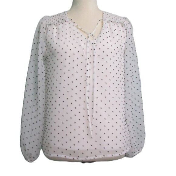 Beacon Apparel Peasant Long Sleeve V-Neck Blouse-White/Black-SP-NWT - Picture 2 of 16